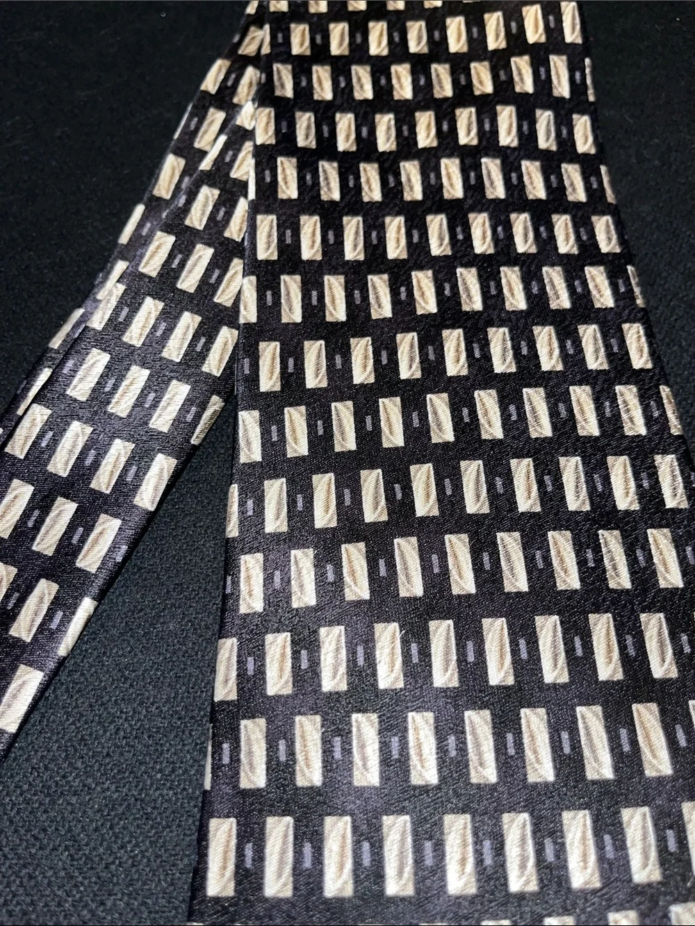 Pierre Cardin Black Tie with Gold Rectangular Pattern